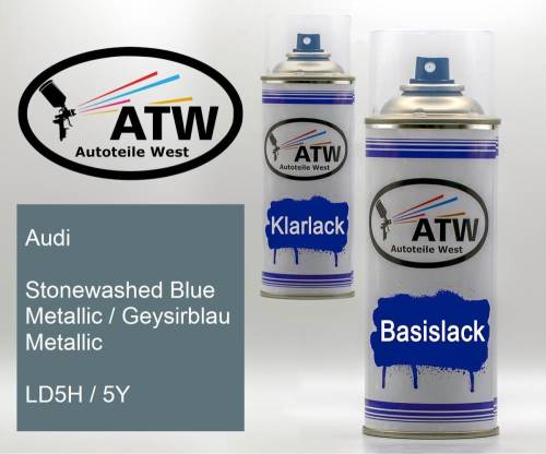 Audi, Stonewashed Blue Metallic / Geysirblau Metallic, LD5H / 5Y: 400ml Sprühdose + 400ml Klarlack - Set, von ATW Autoteile West.